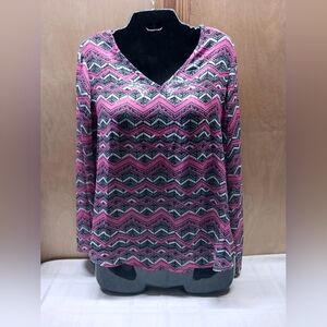 Womens Rock 47 by Wrangler Blouse/Size S/Pullover, Sheer,Bell Sleeve/Black, Pink